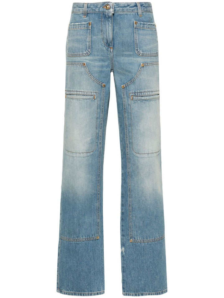knee-panel mid-rise straight jeans-0
