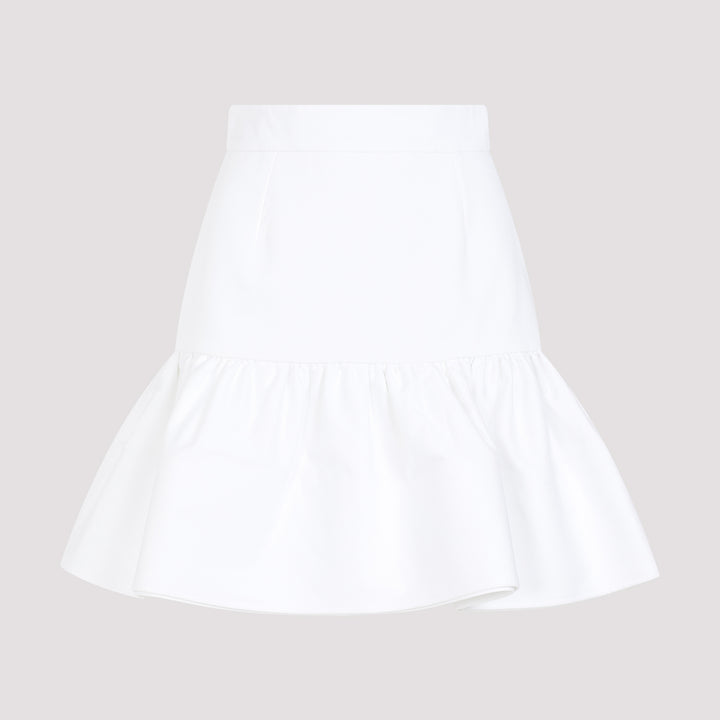 White Ruffle Cotton Mini Skirt-0