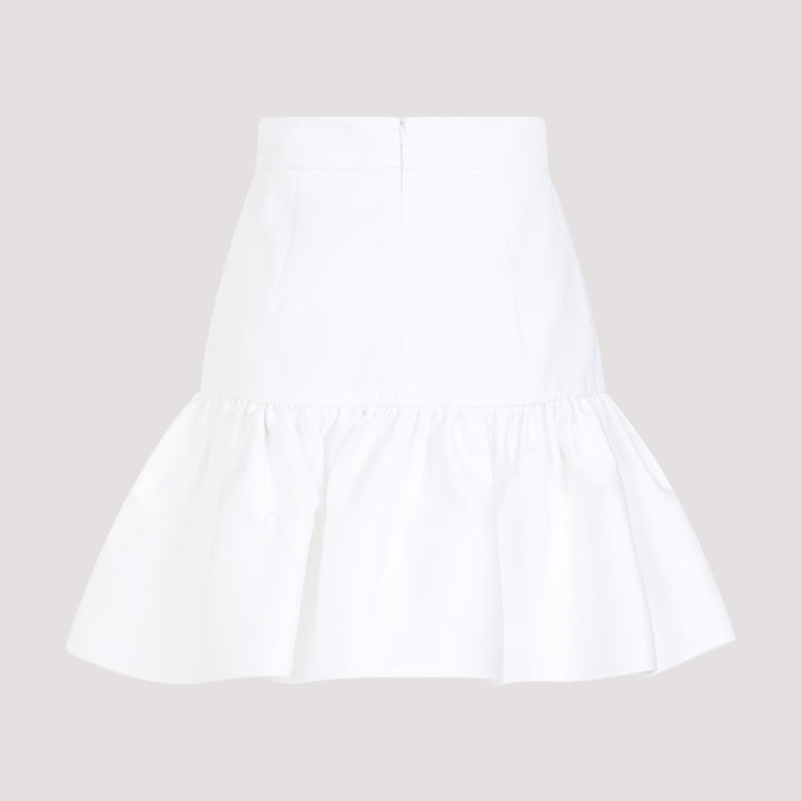 White Ruffle Cotton Mini Skirt-3