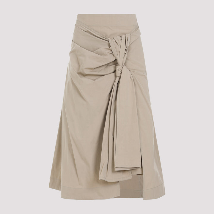 Sand Compact Knot Cotton Midi Skirt-0