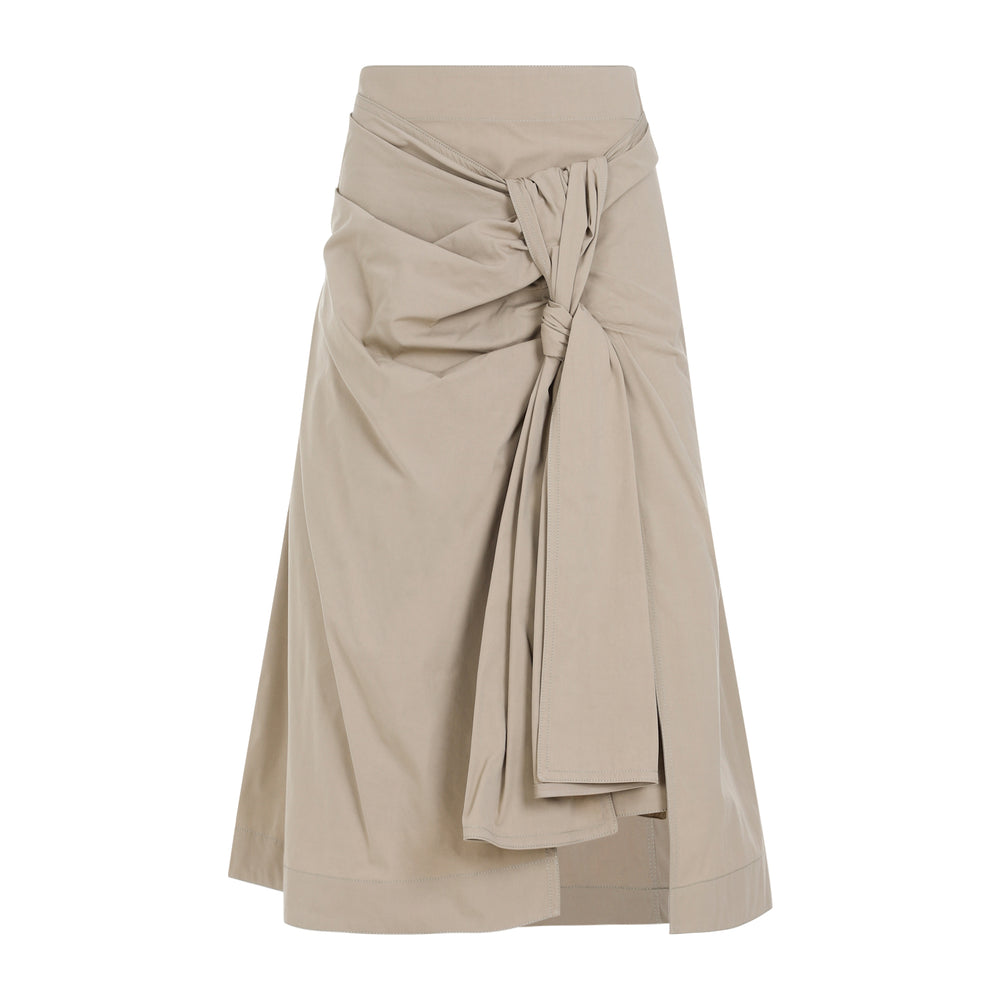 Sand Compact Knot Cotton Midi Skirt-1