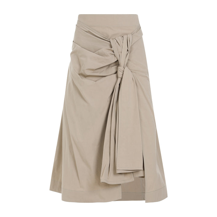 Sand Compact Knot Cotton Midi Skirt-1