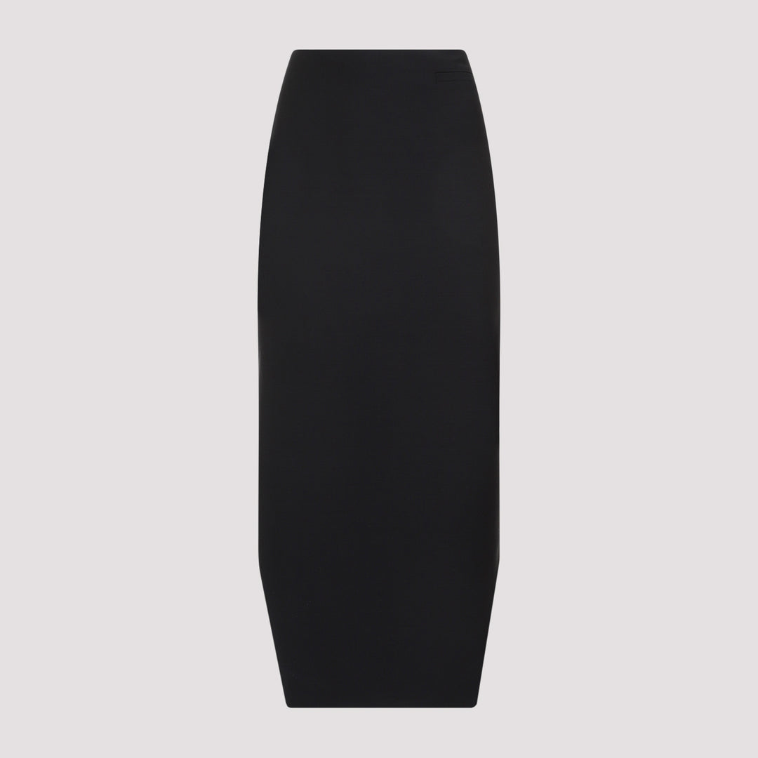 Black Wool Front Kick Skirt-0