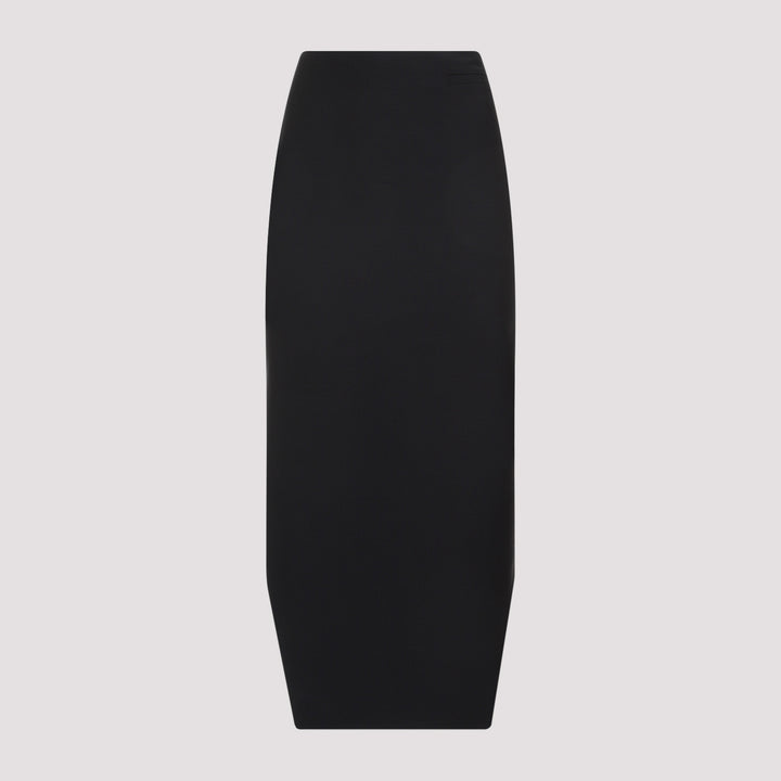 Black Wool Front Kick Skirt-0