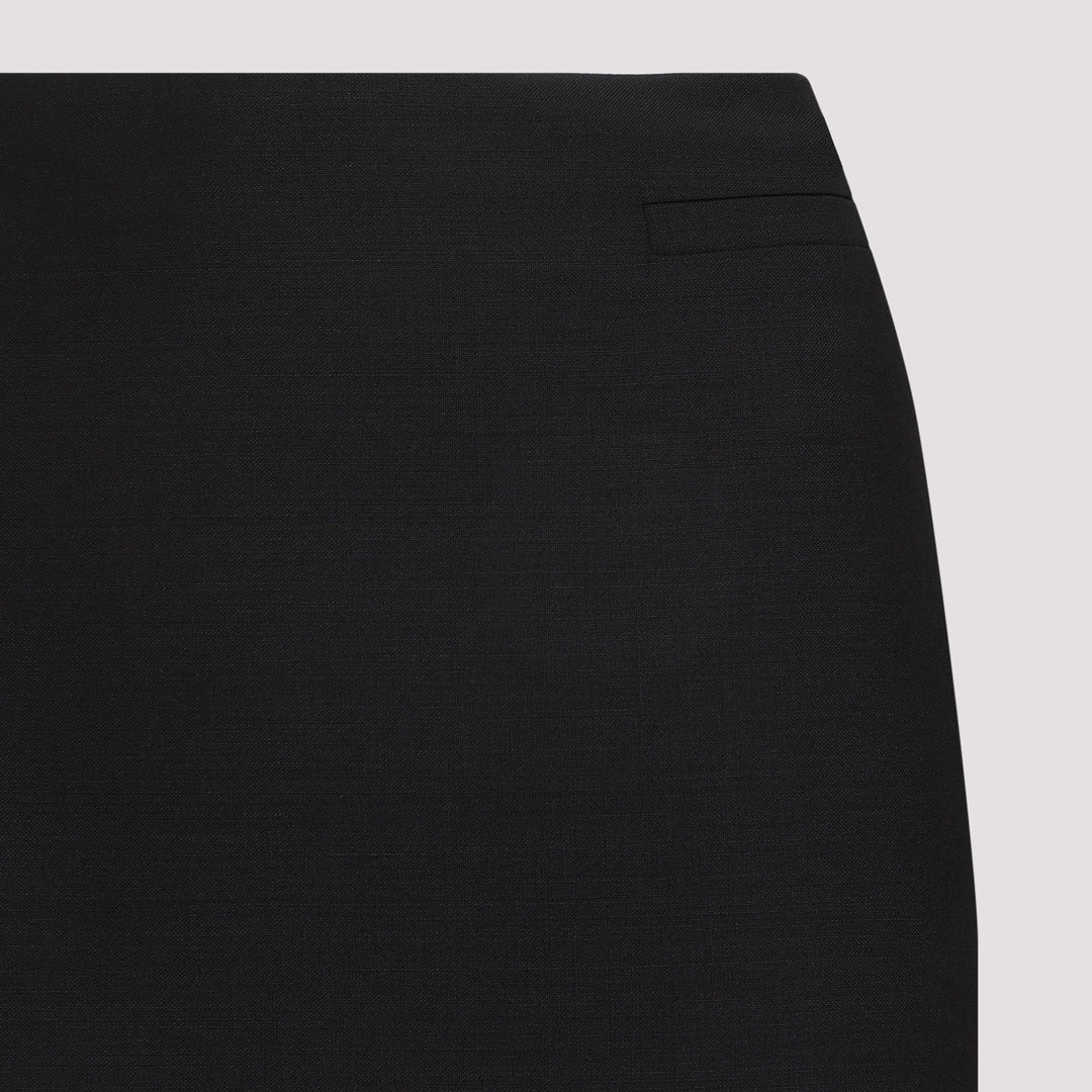 Black Wool Front Kick Skirt-4