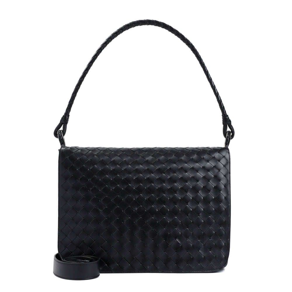 Black Small Wing Intrecciato Leather Shoulder Bag-1