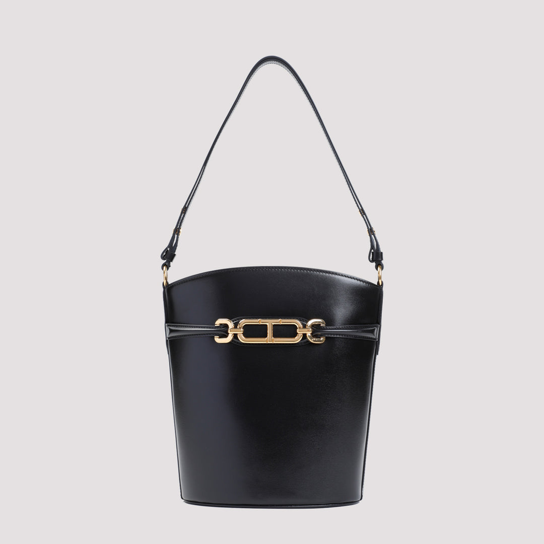 Black Medium Calf Leather Bucket Bag-0