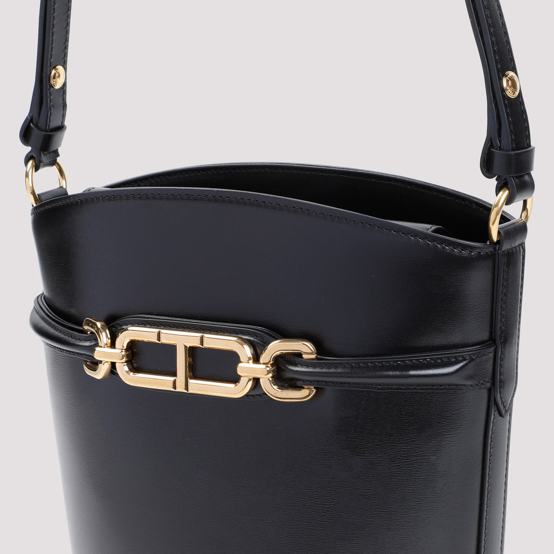 Black Medium Calf Leather Bucket Bag-4