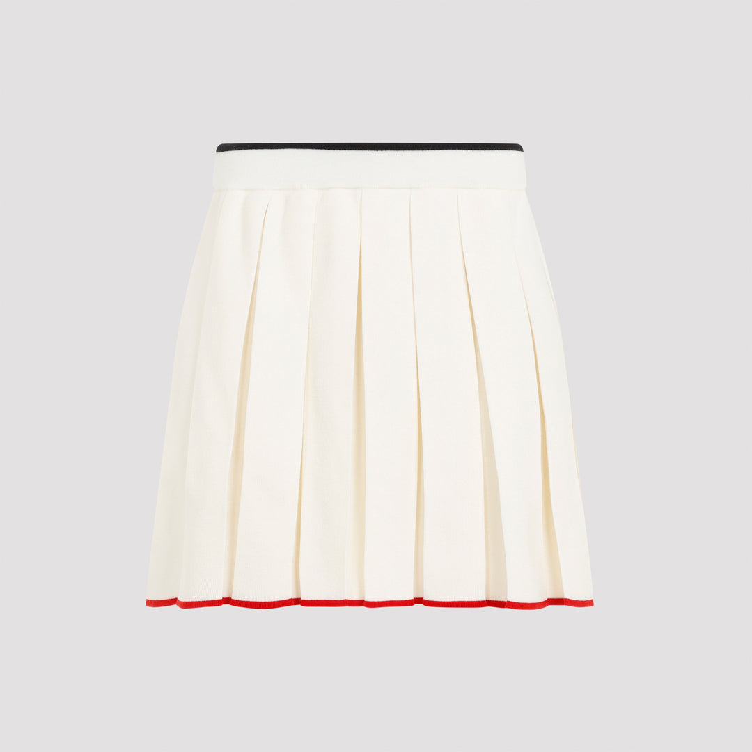 White Virgin Wool Full Needle Stitch Mini Pleated Skirt-0