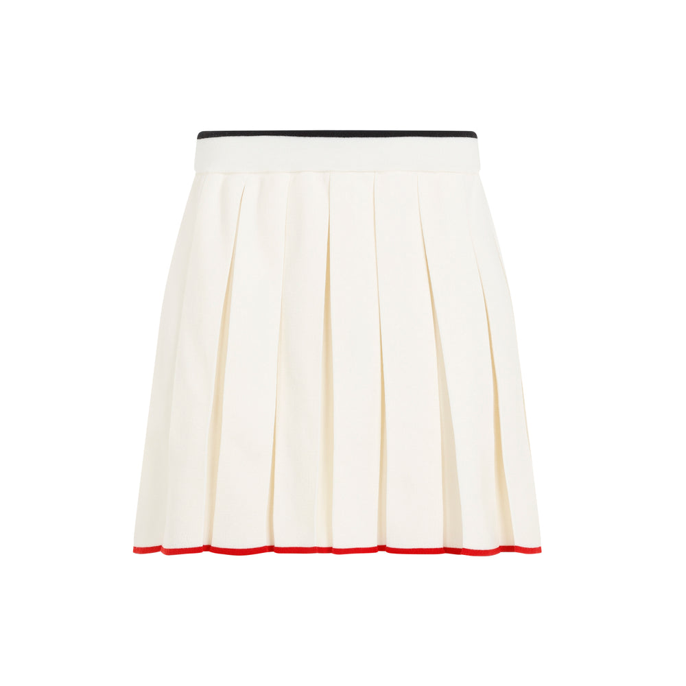 White Virgin Wool Full Needle Stitch Mini Pleated Skirt-1