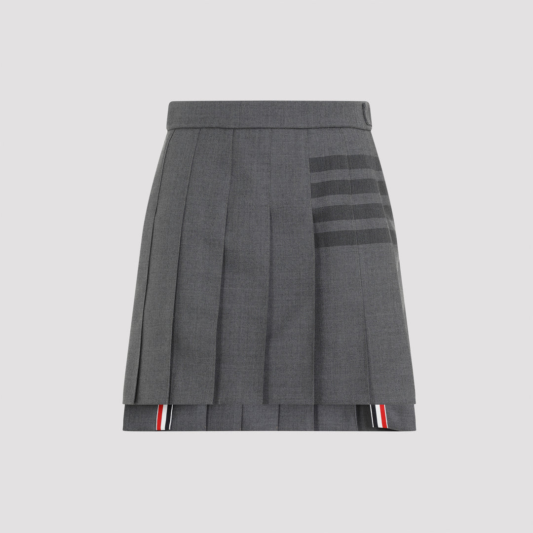 Medium Grey Wool Thigh Length Dropped Back Pleated Skirt-0