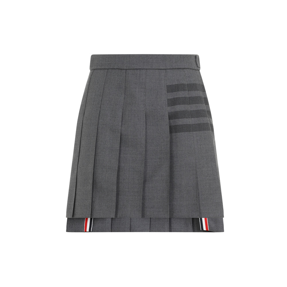 Medium Grey Wool Thigh Length Dropped Back Pleated Skirt-1