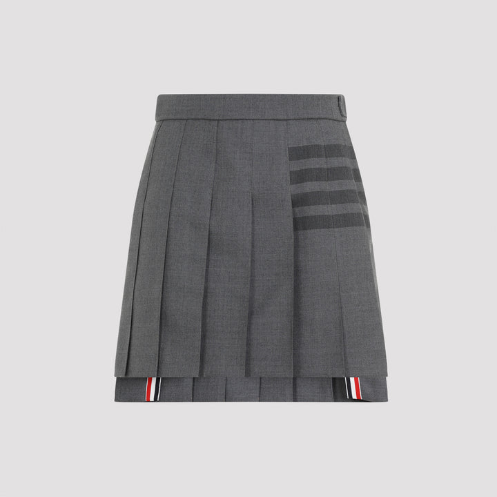 Medium Grey Wool Thigh Length Dropped Back Pleated Skirt-2