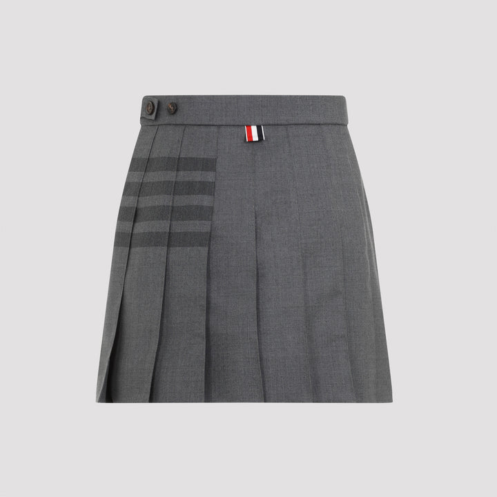 Medium Grey Wool Thigh Length Dropped Back Pleated Skirt-3