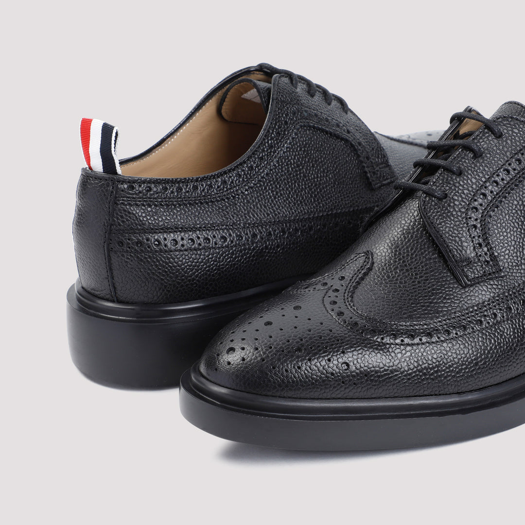 Black Longwing Calf Leather Brogues-5