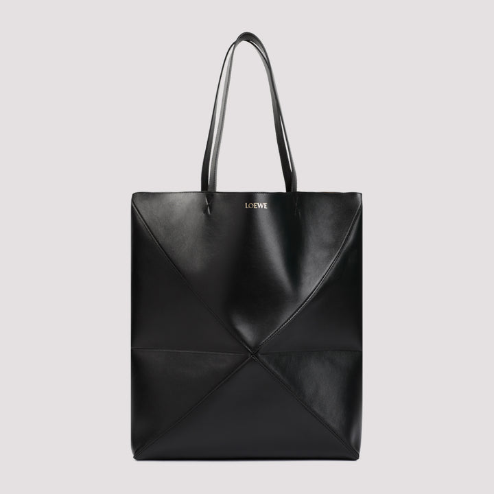 Black Leather Puzzle Fold Large Tote-0