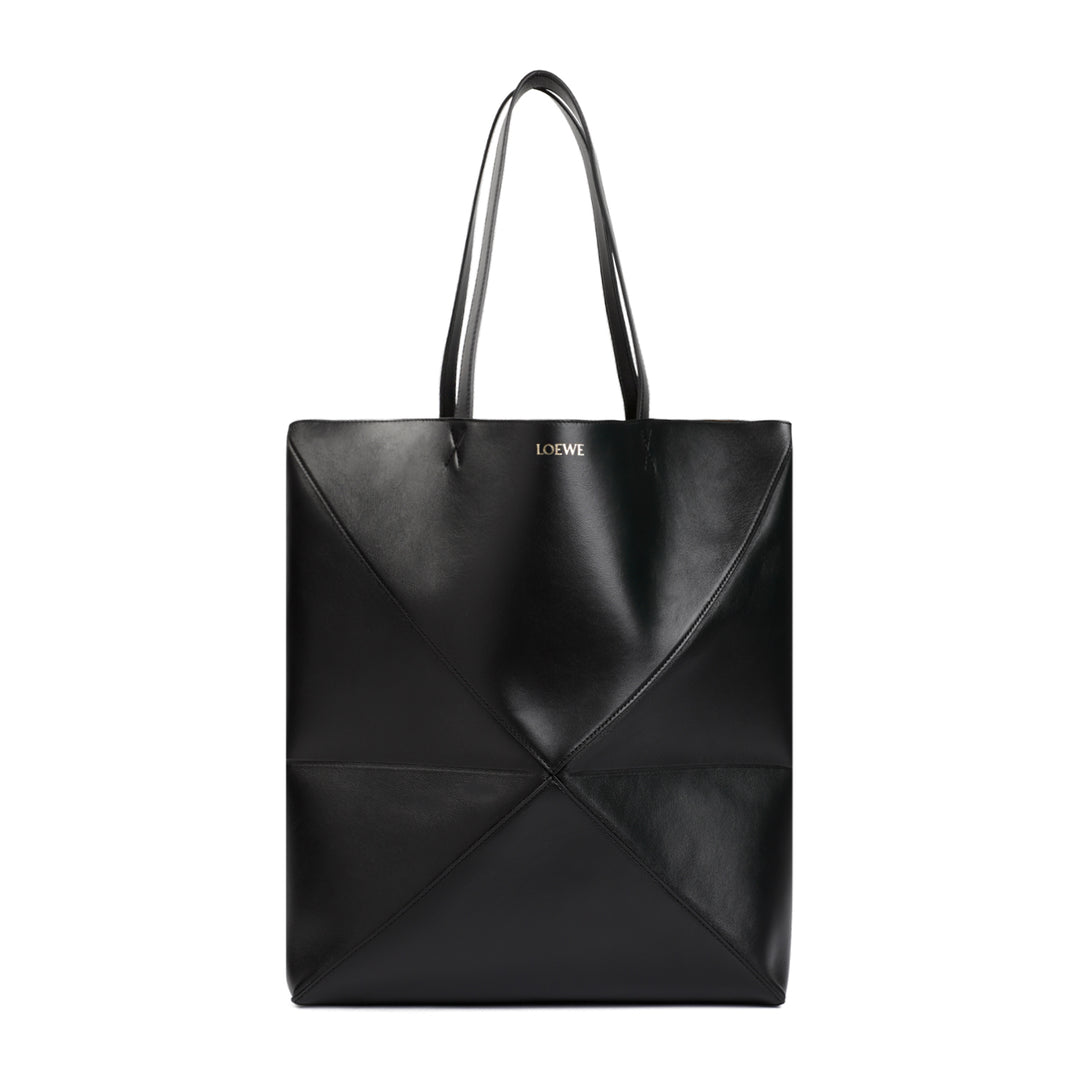 Black Leather Puzzle Fold Large Tote-1