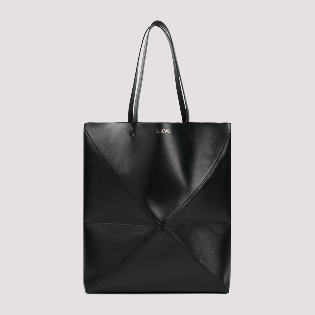 Black Leather Puzzle Fold Large Tote-2