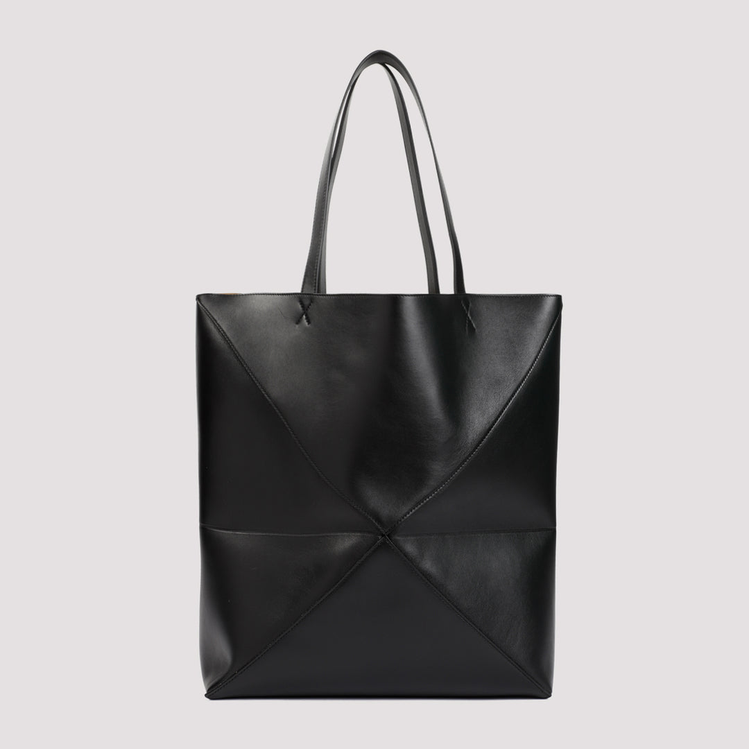 Black Leather Puzzle Fold Large Tote-3