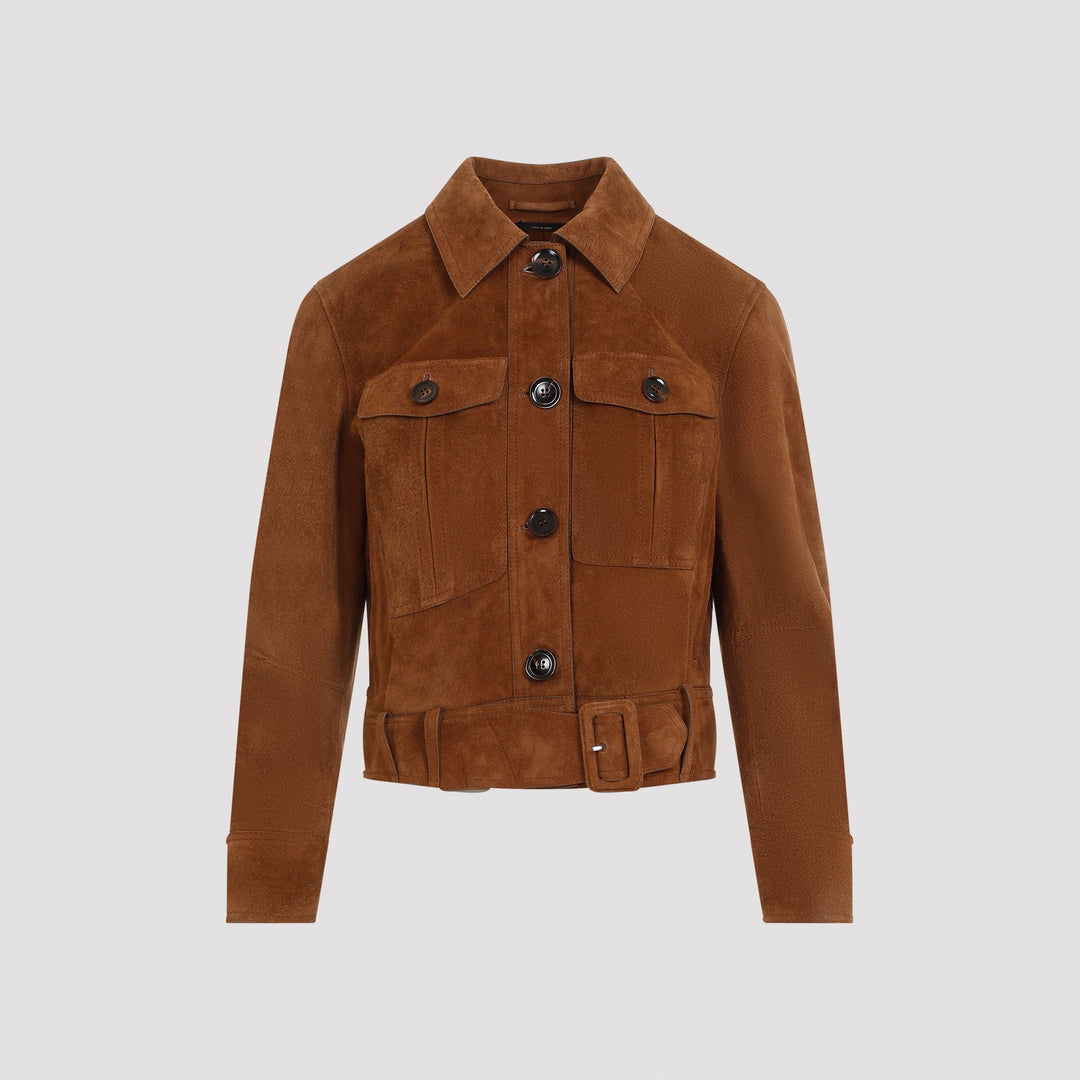 Brown Cropped Leather Jacket-0