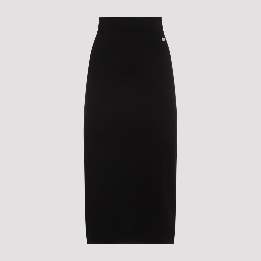 Black Viscose Midi Skirt-0