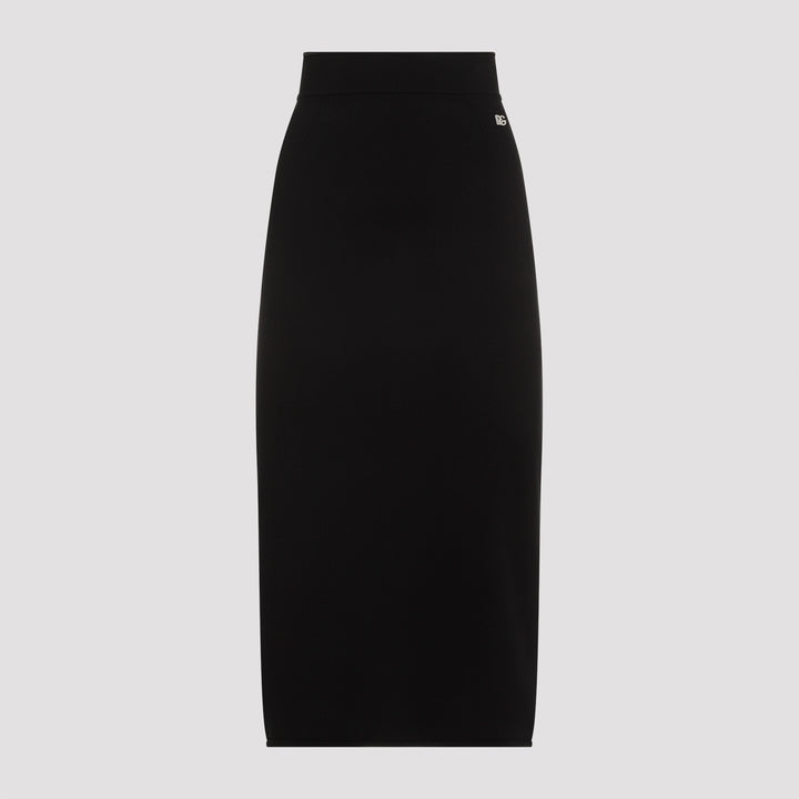 Black Viscose Midi Skirt-0