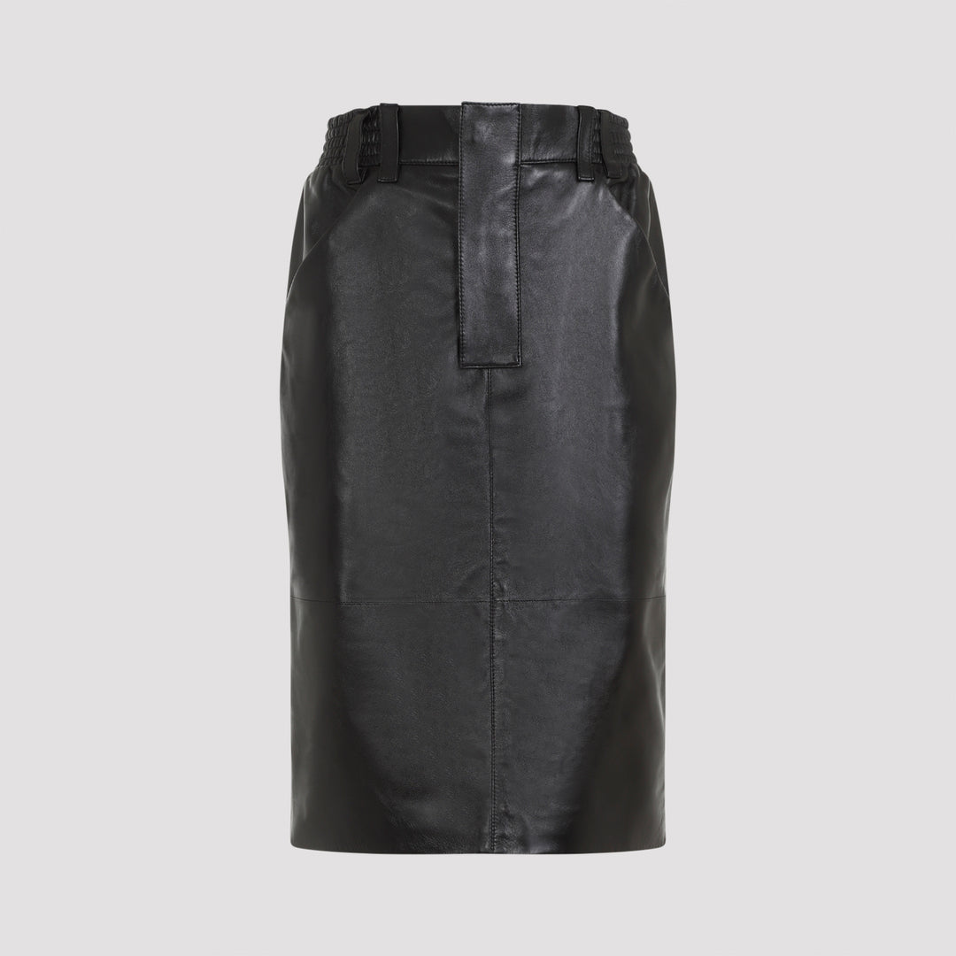 Black Lamb Leather Midi Skirt-0