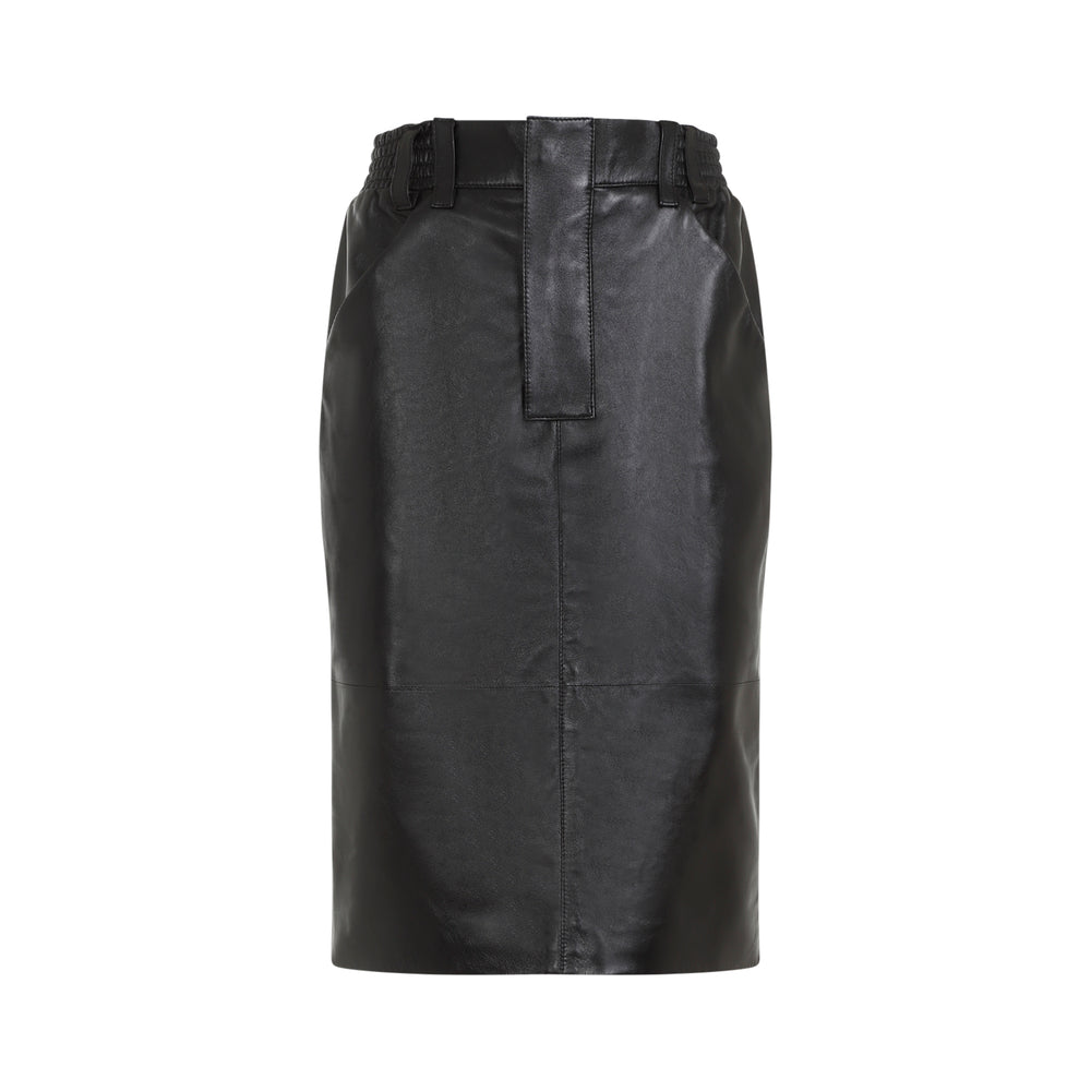 Black Lamb Leather Midi Skirt-1