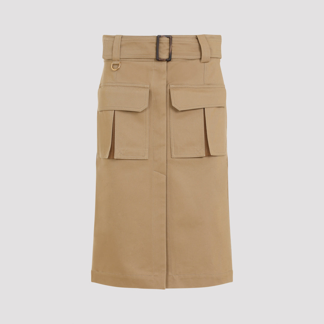 Khaki Cargo Cotton Midi Skirt-0