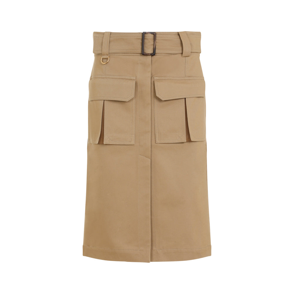 Khaki Cargo Cotton Midi Skirt-1