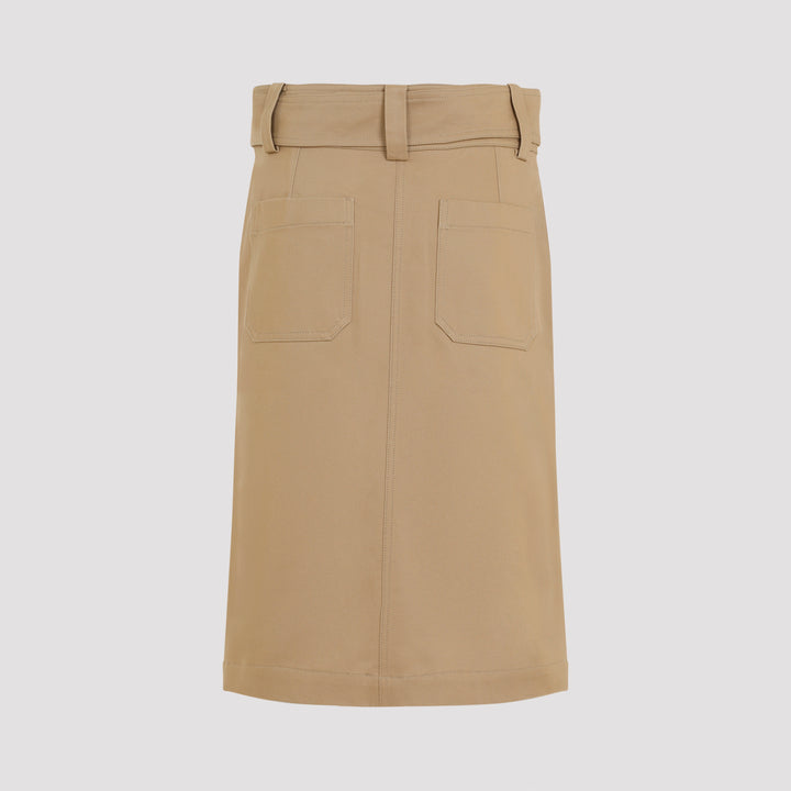 Khaki Cargo Cotton Midi Skirt-3