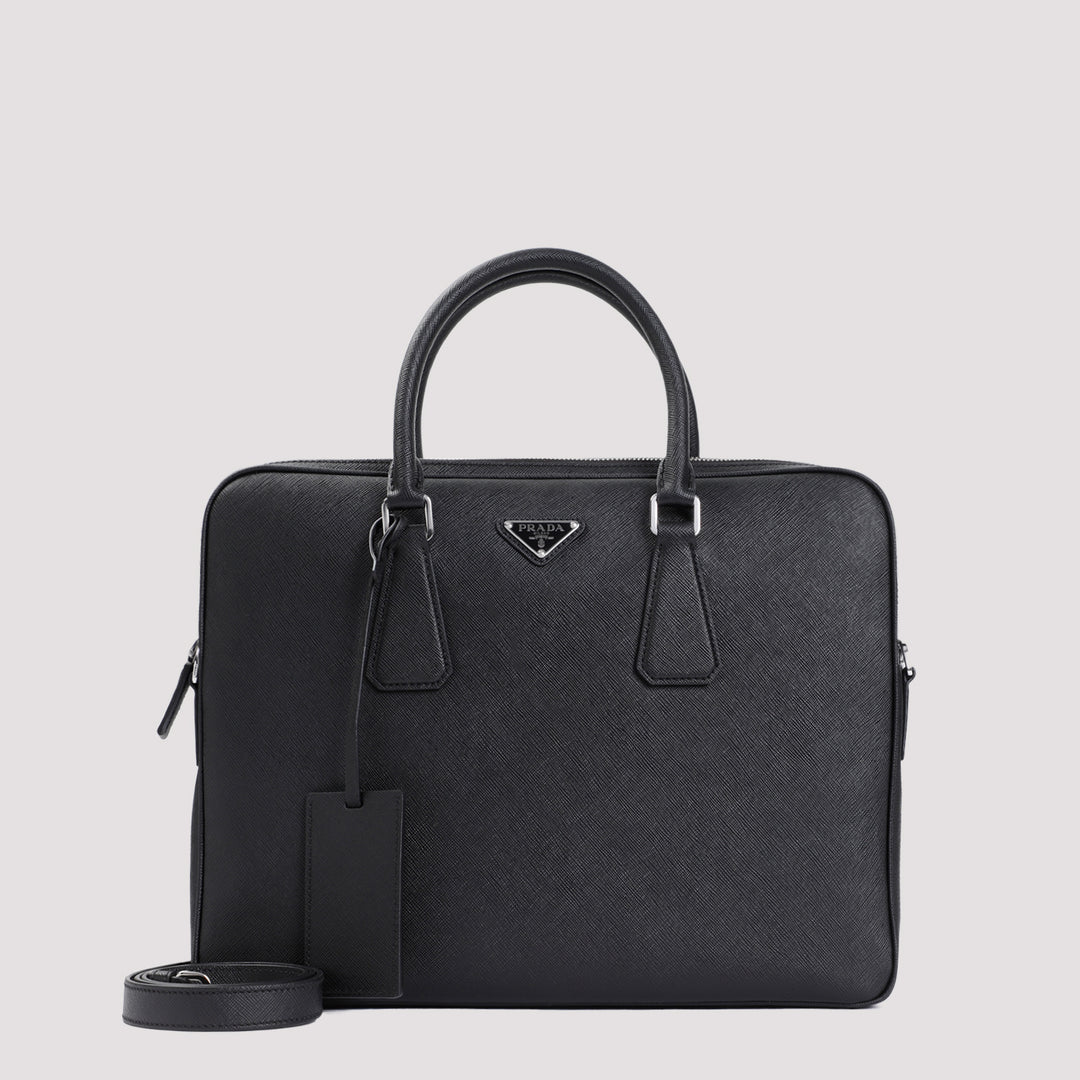 Black Saffiano Leather Briefcase-0