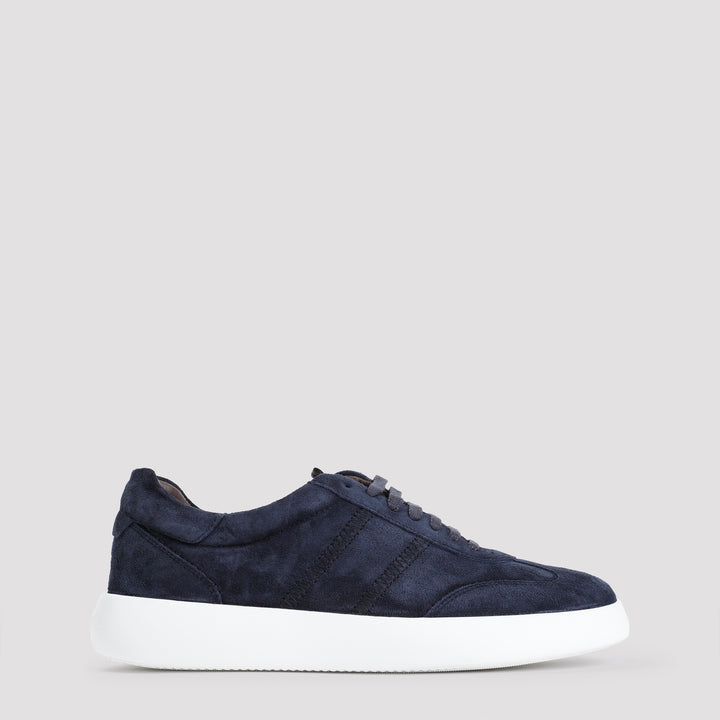 Navy-Blue Suede Leather New Cassette Sneakers-0