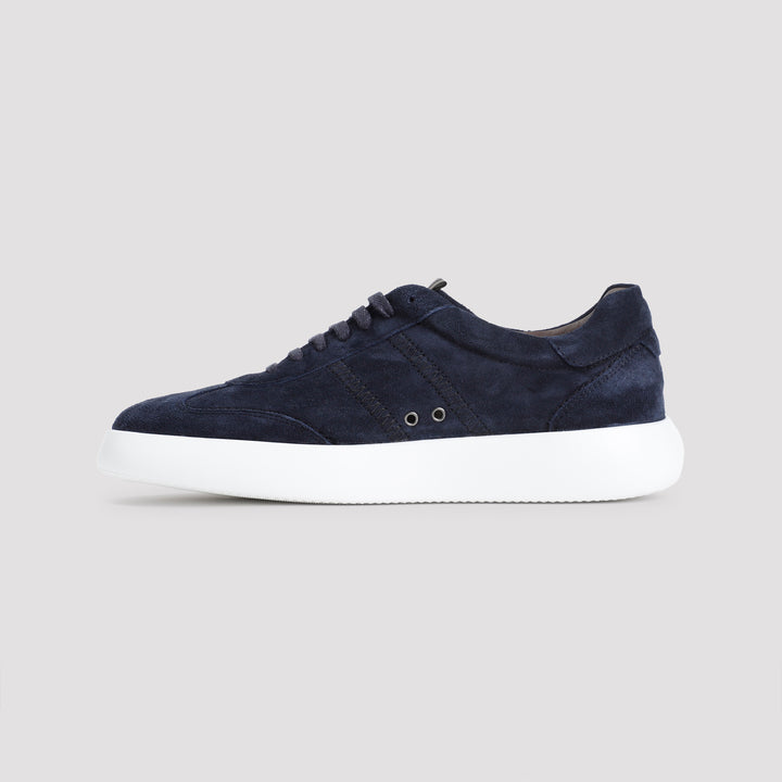 Navy-Blue Suede Leather New Cassette Sneakers-3