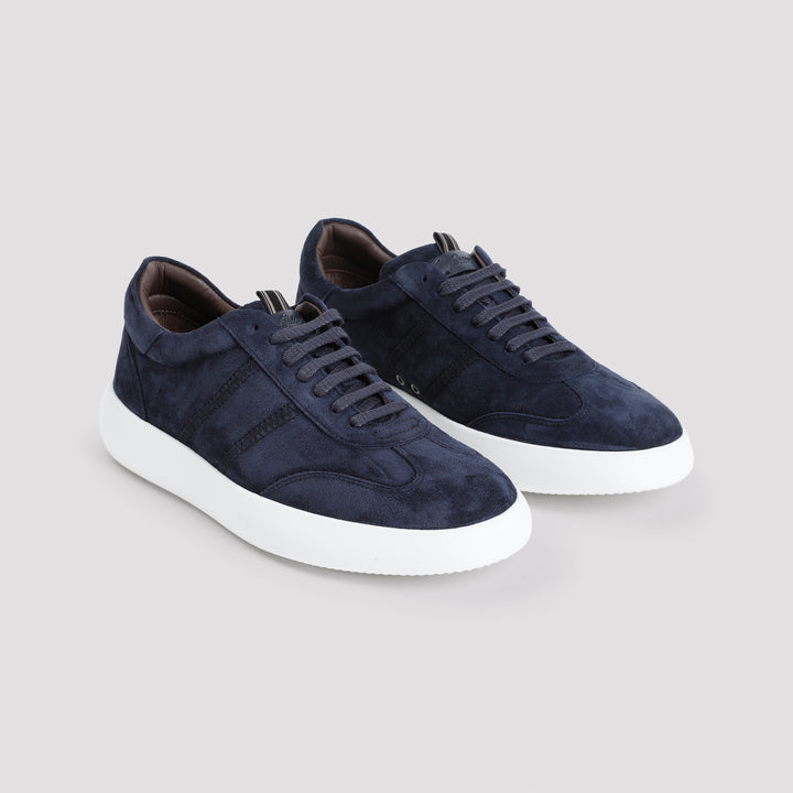 Navy-Blue Suede Leather New Cassette Sneakers-4