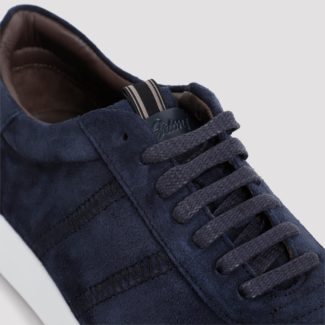 Navy-Blue Suede Leather New Cassette Sneakers-5