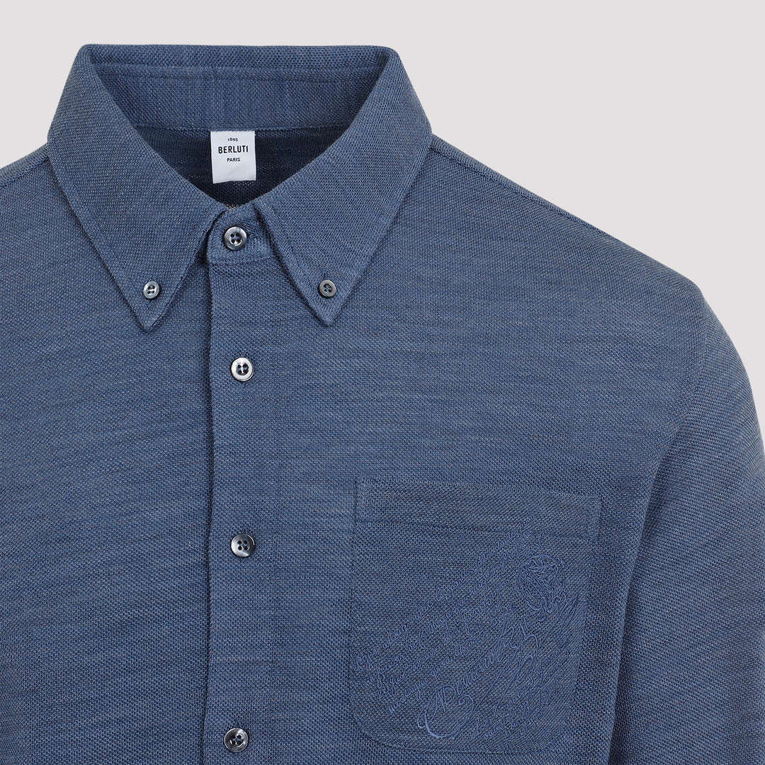 Blue Denim Wool Shirt-4