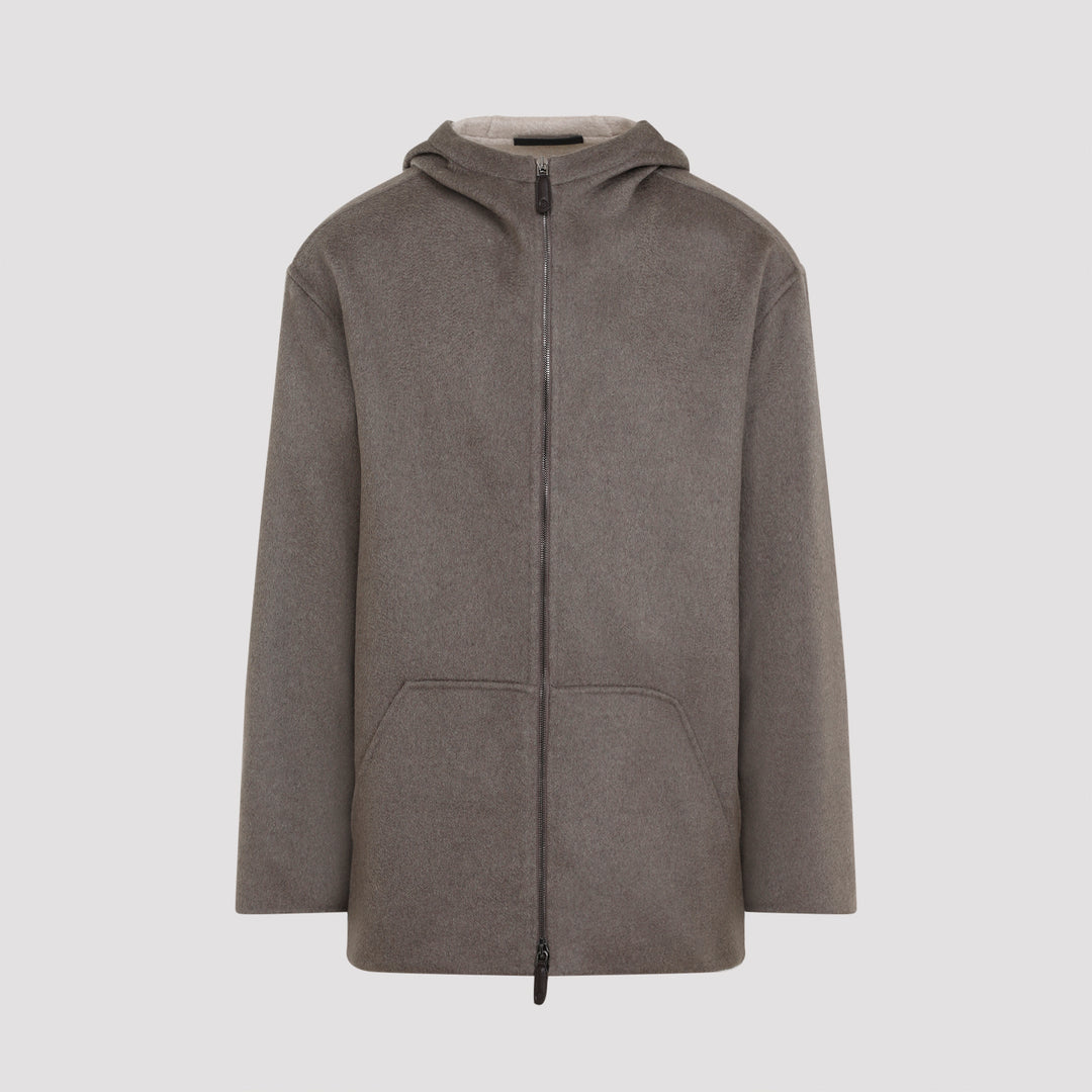 Taupe Grey Cashmere Caban Coat-0