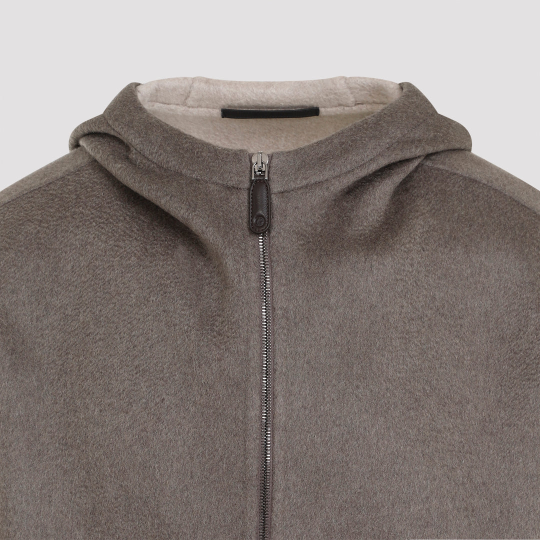 Taupe Grey Cashmere Caban Coat-4