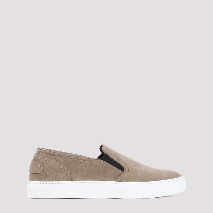 Beige Sand Suede Leather Slip On Sneakers-0