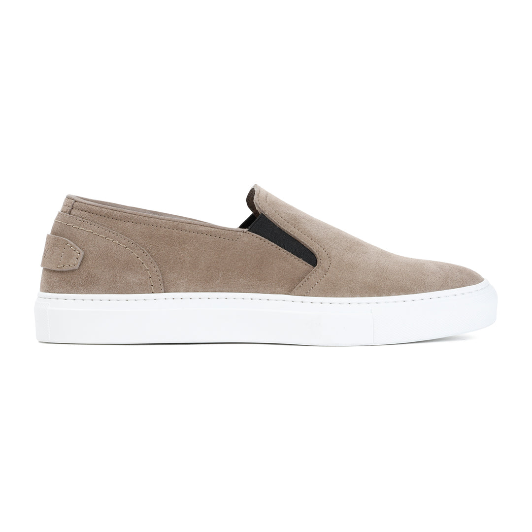 Beige Sand Suede Leather Slip On Sneakers-1