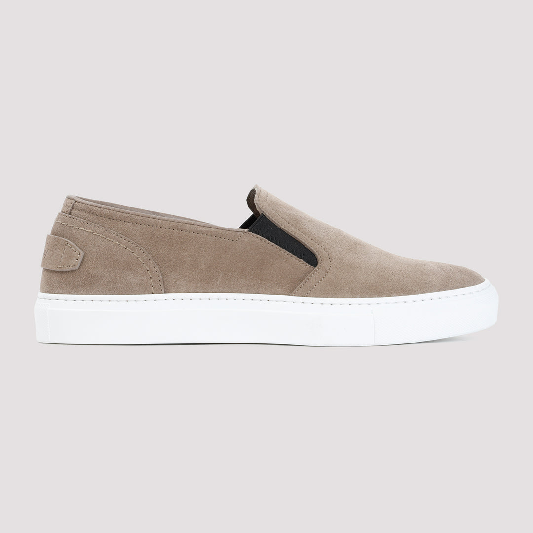 Beige Sand Suede Leather Slip On Sneakers-2