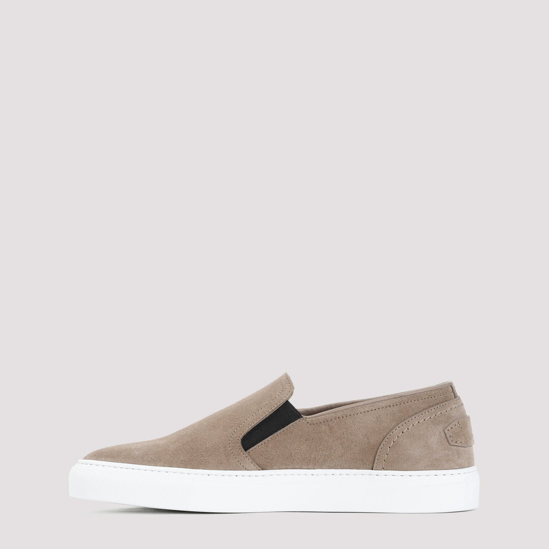 Beige Sand Suede Leather Slip On Sneakers-3