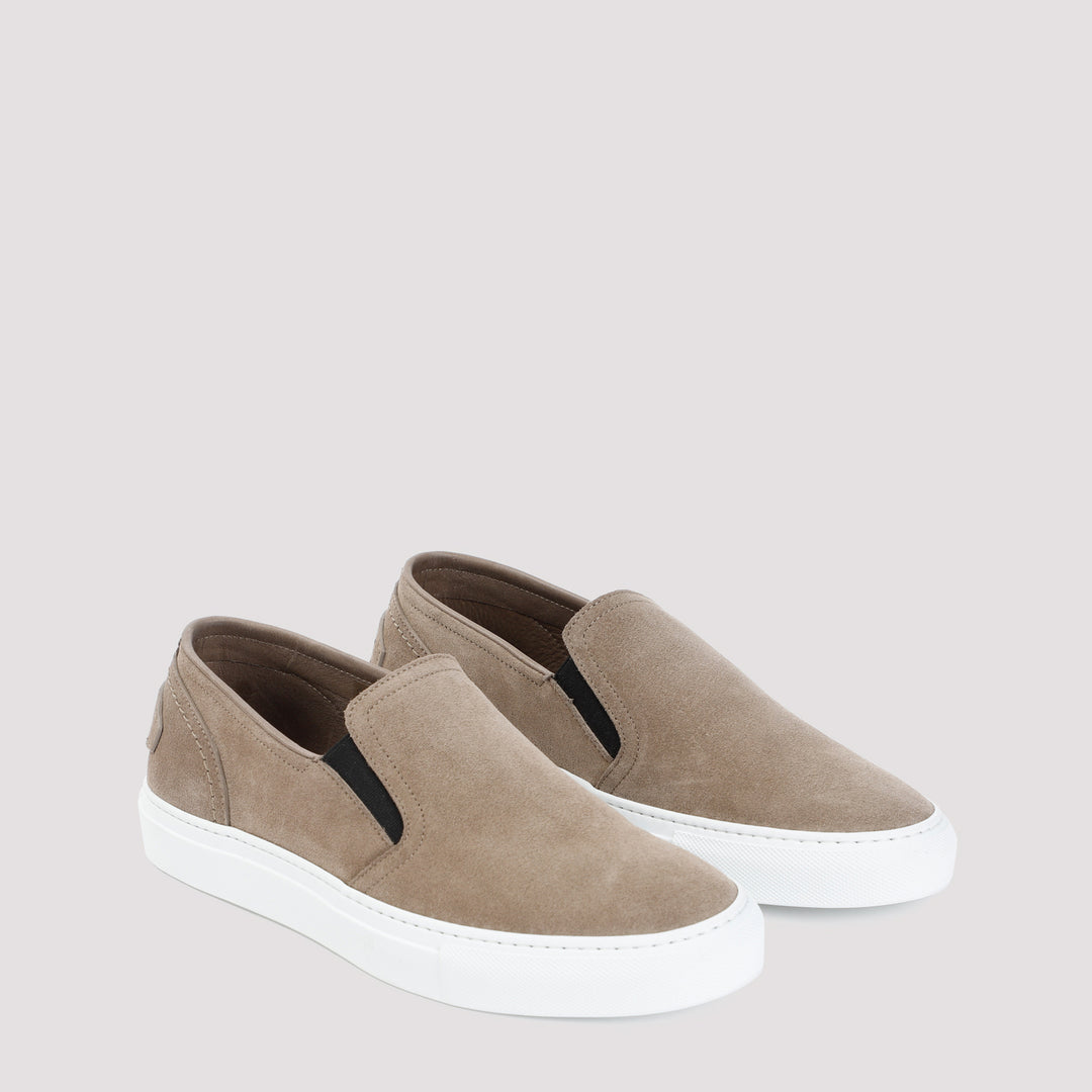 Beige Sand Suede Leather Slip On Sneakers-4