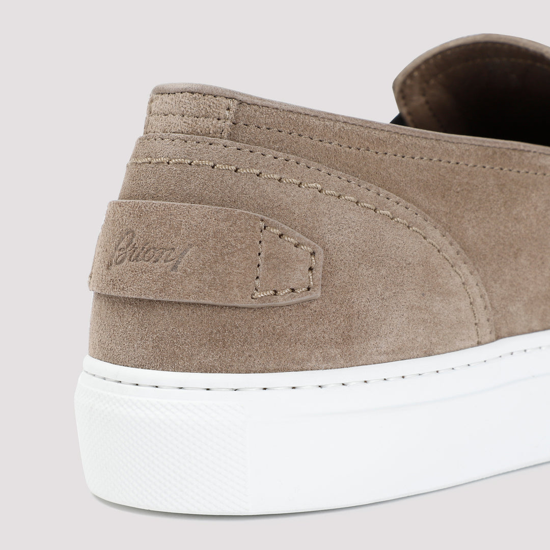 Beige Sand Suede Leather Slip On Sneakers-5