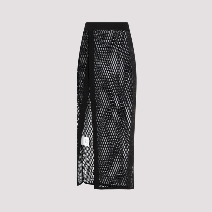 Black Cotton Logoband Mesh Skirt-0