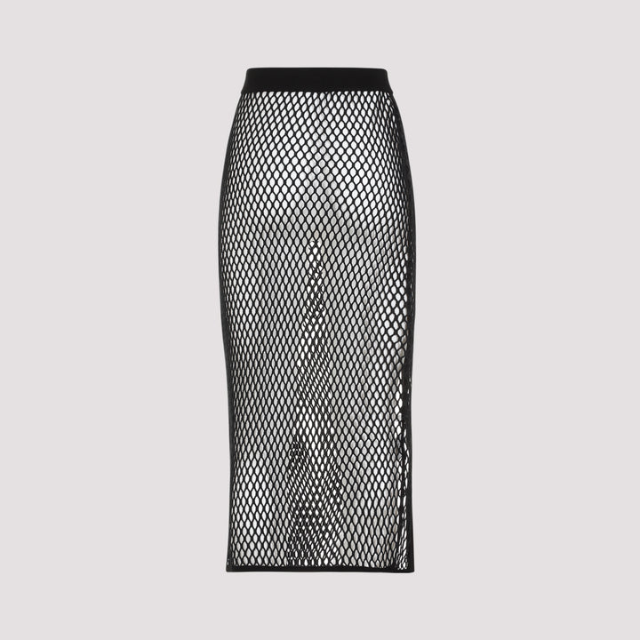 Black Cotton Logoband Mesh Skirt-3