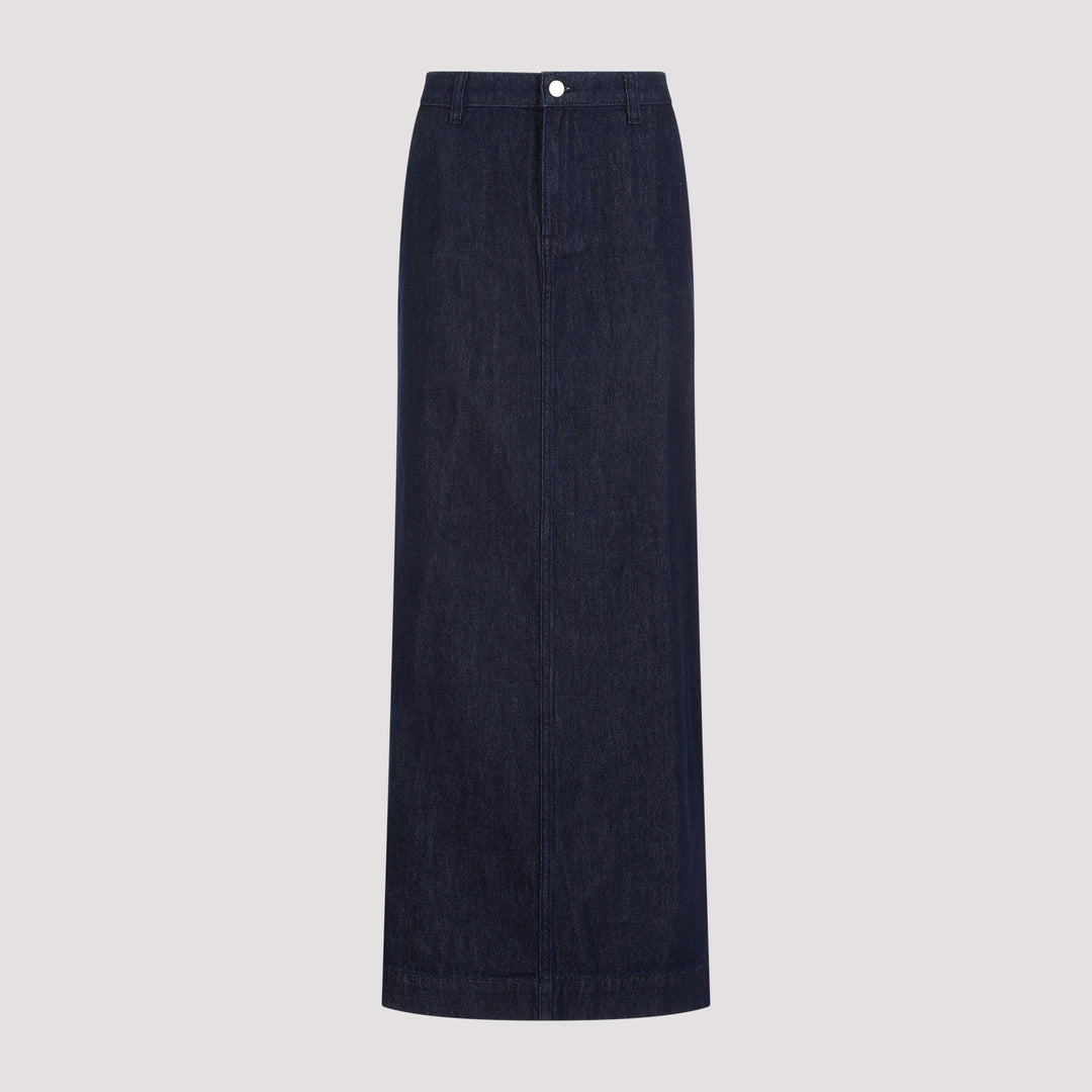 Indigo Blue Cotton Pencil Midi Skirt-0