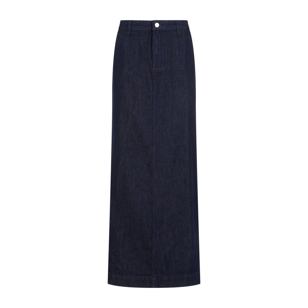 Indigo Blue Cotton Pencil Midi Skirt-1