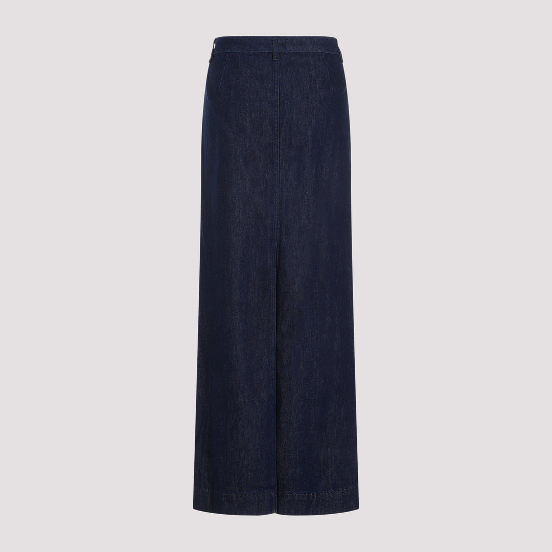 Indigo Blue Cotton Pencil Midi Skirt-3